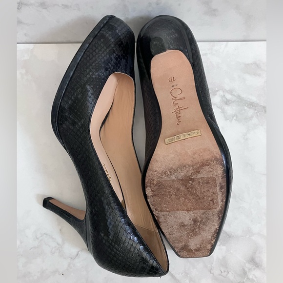 COLE HAAN Black Snakeskin Print Square Toe Nike Air Heels Size 7 - Picture 9 of 11